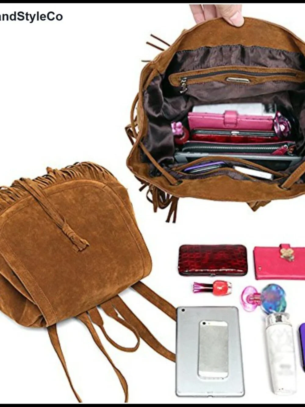 Women's Suede Leather Fringe Tassel Backpack Purse Shoulder Bag Daypack Travel